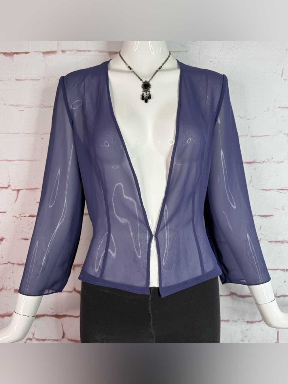 Sheer lightweight Periwinkle Blue Three Quarter Inch Sleeve Shrug Top Size XS